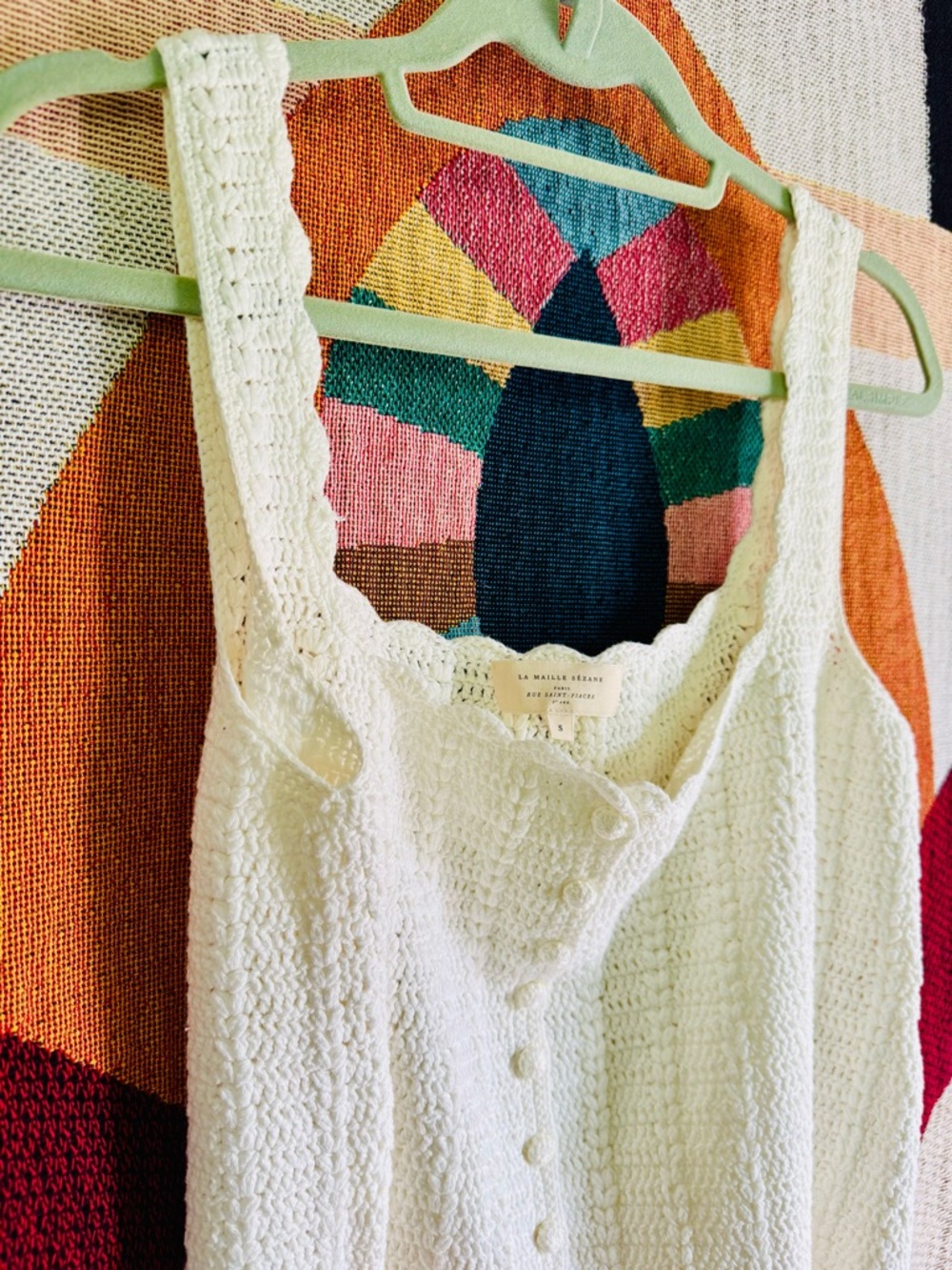 Sezane White Crochet Button-Front Tank Top - Picture 3 of 6